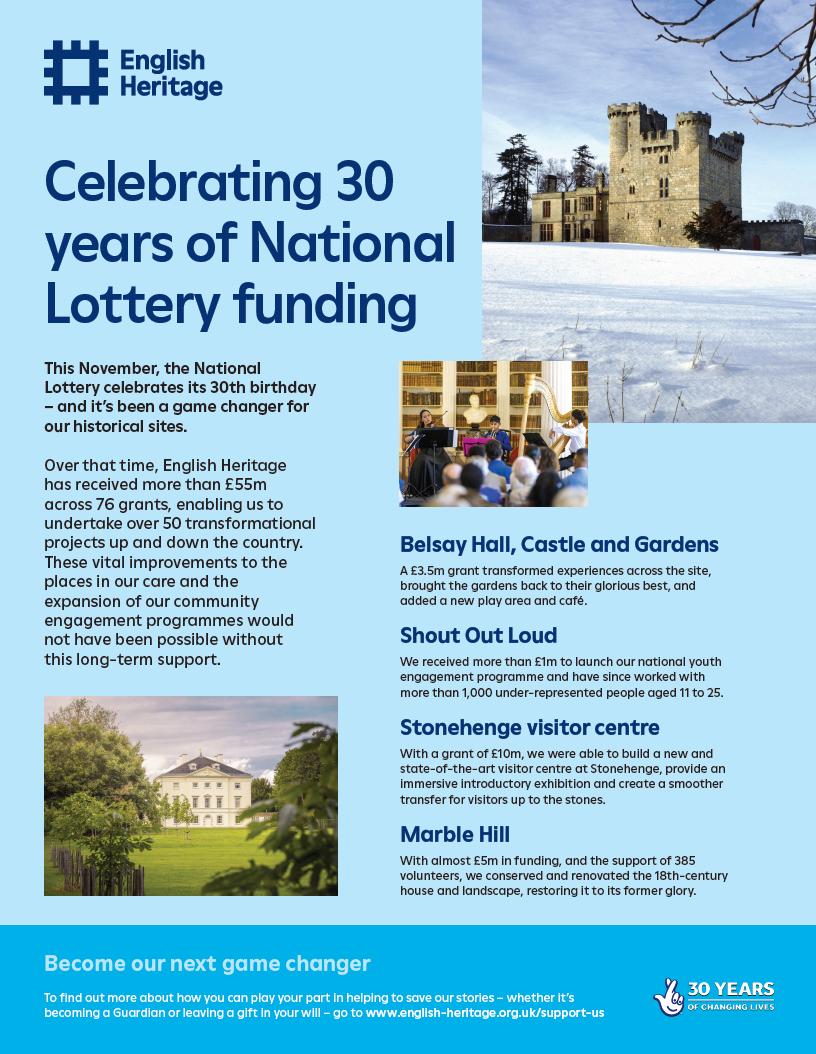 English Heritage Members Magazine on 30 years of National Lottery funding